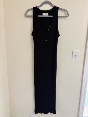 Converse Black Ribbed Henley Bodycon Midi Dress Sleeveless Athleisure Size M
